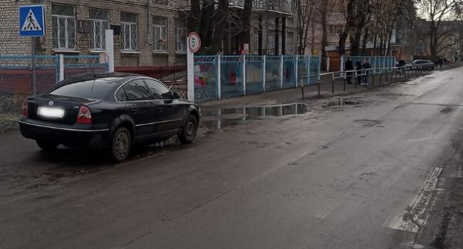 Кременчужанин припарковался на пешеходном переходе у школы (фото)