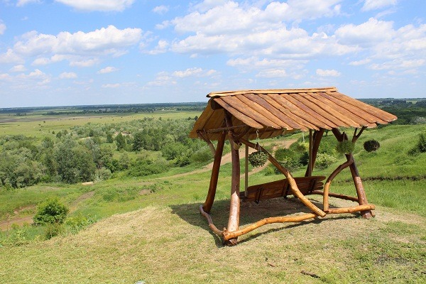 Житель Карловки построил для города большие деревянные качели (фото)