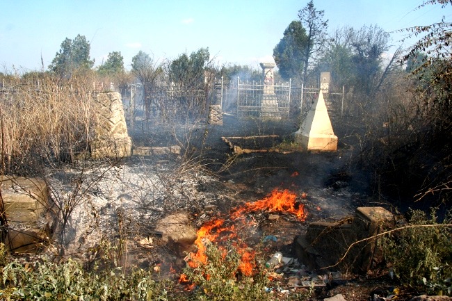 Под Полтавой - пожар на кладбище (фото)