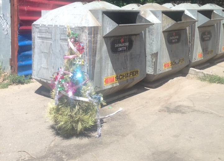 На Полтавщине выбросили наряженную новогоднюю елку (фото)