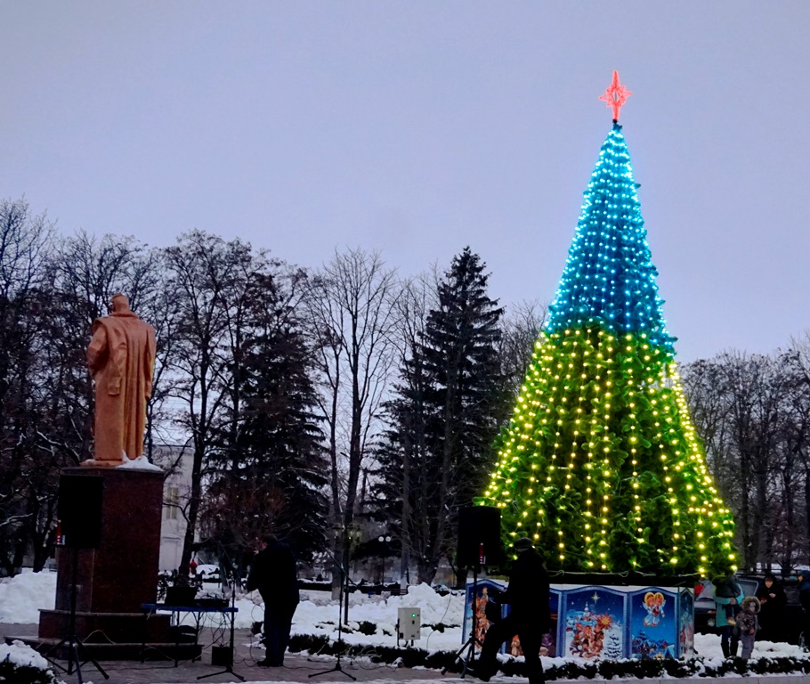 В Глобино елка засияла цветами украинского флага (фото)