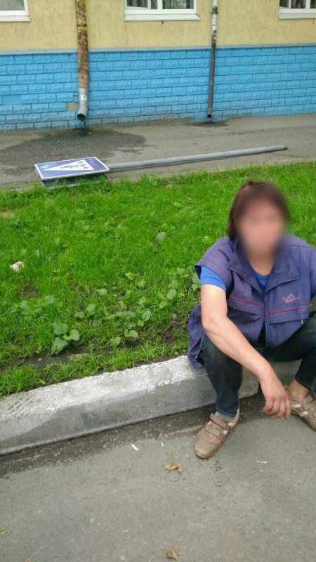 По Кременчугу разгуливала женщина с украденным дорожным знаком (фото)