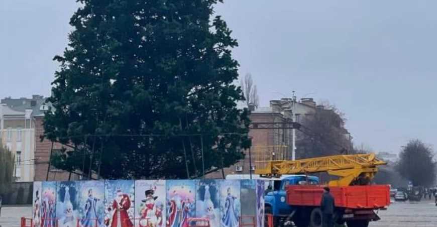 Коммунальщики завершили устанавливать главную новогоднюю елку Кременчуга