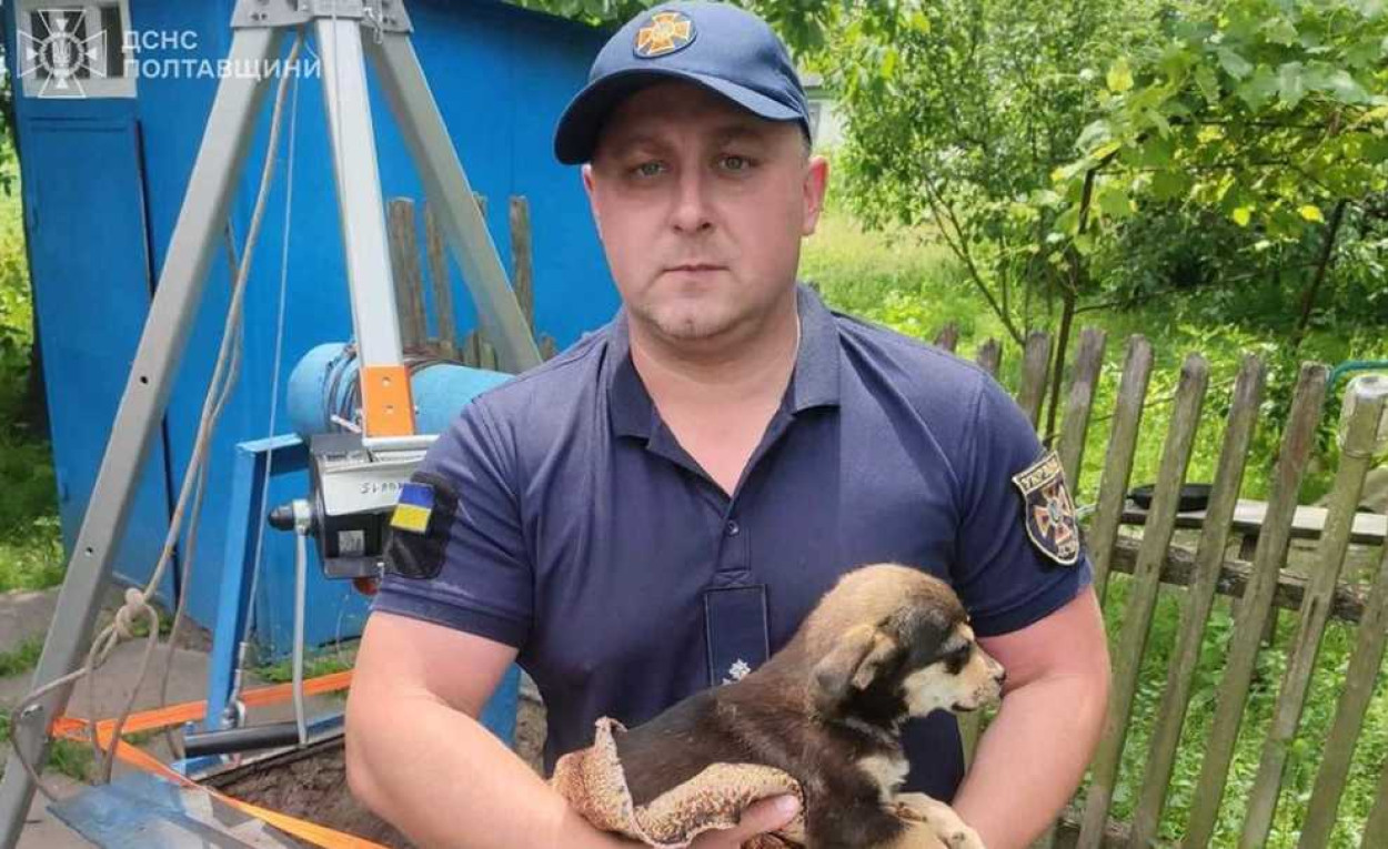 В Лубенском районе спасатели извлекли из 10-метрового колодца полуторамесячного щенка